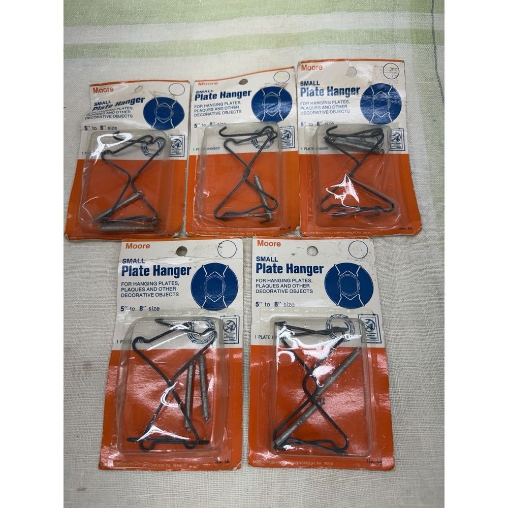 Vintage Lot of 5 Moore Small Plate Hangers No. 18 NOS Sealed 5" to 8" Made USA